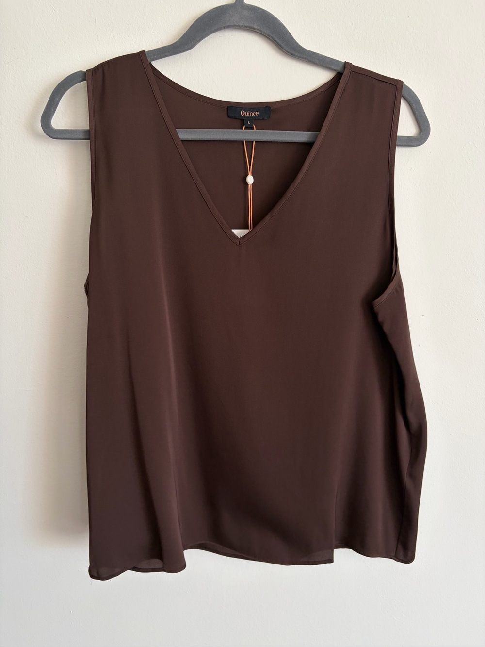 Quince Chocolate Brown Silk V-Neck Sleeveless Blouse